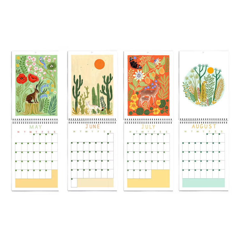 2025 Papio Press Illustrated Wall Calendar - Fox, Animals & Florals