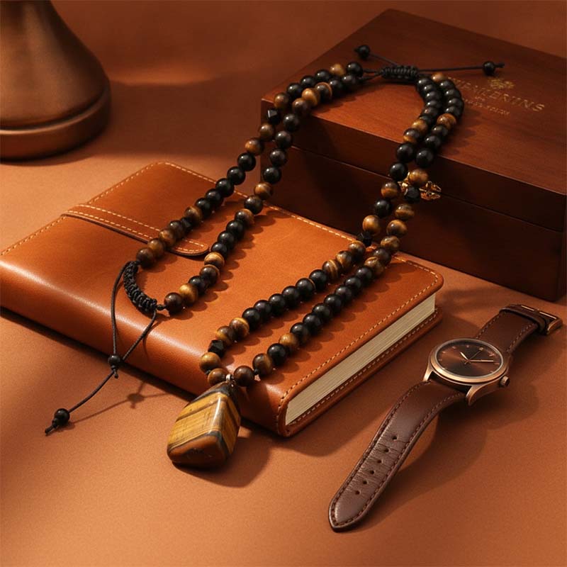 Men's Natural Tiger Eye Stone Necklace