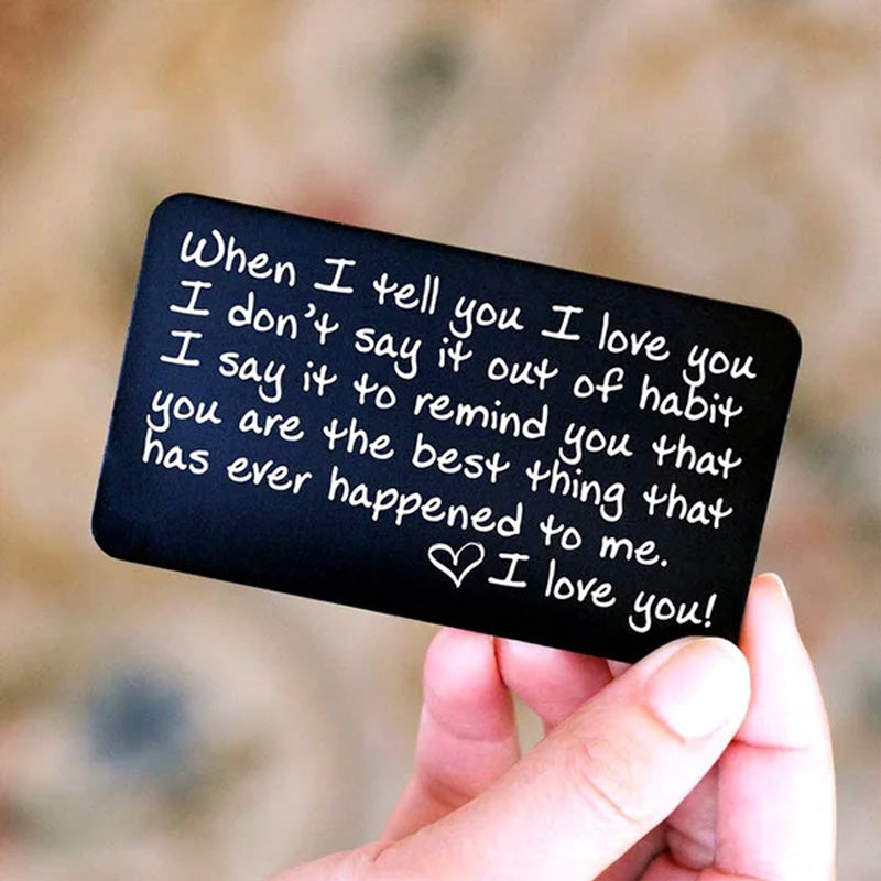 "I LOVE YOU" Engraved Metal Wallet Card