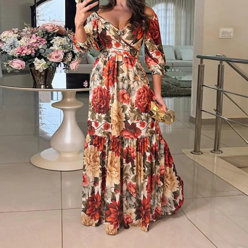 Floral Printed Strapless Maxi Dress