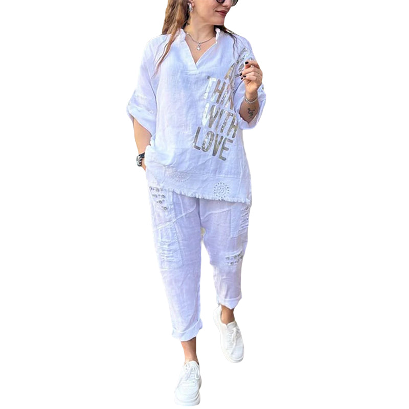 Women's Casual Letter Printed Two-piece Set
