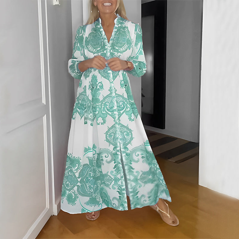 V-neck Dress with Geometric Print