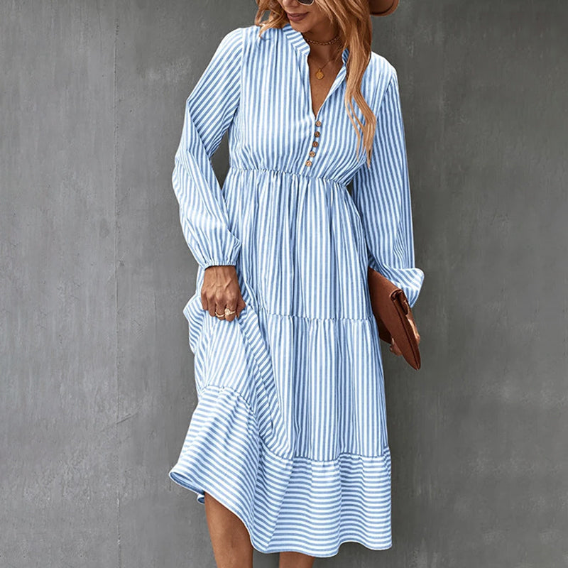 Long-sleeved Dress with Striped Print