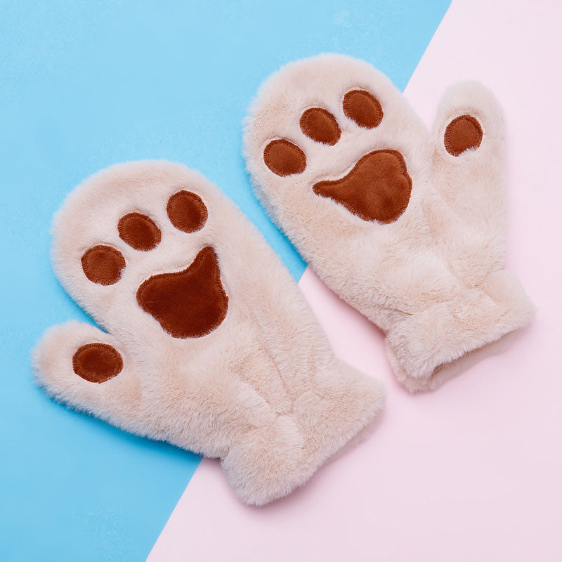 Thickened plush cat claw gloves