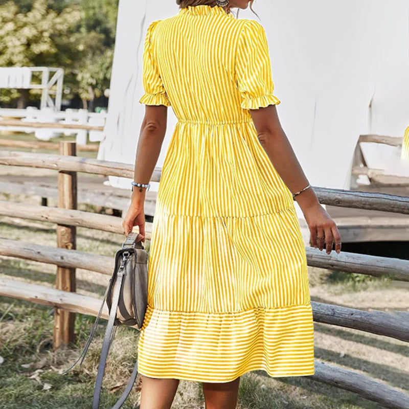 V-neck Dress with A Striped Print