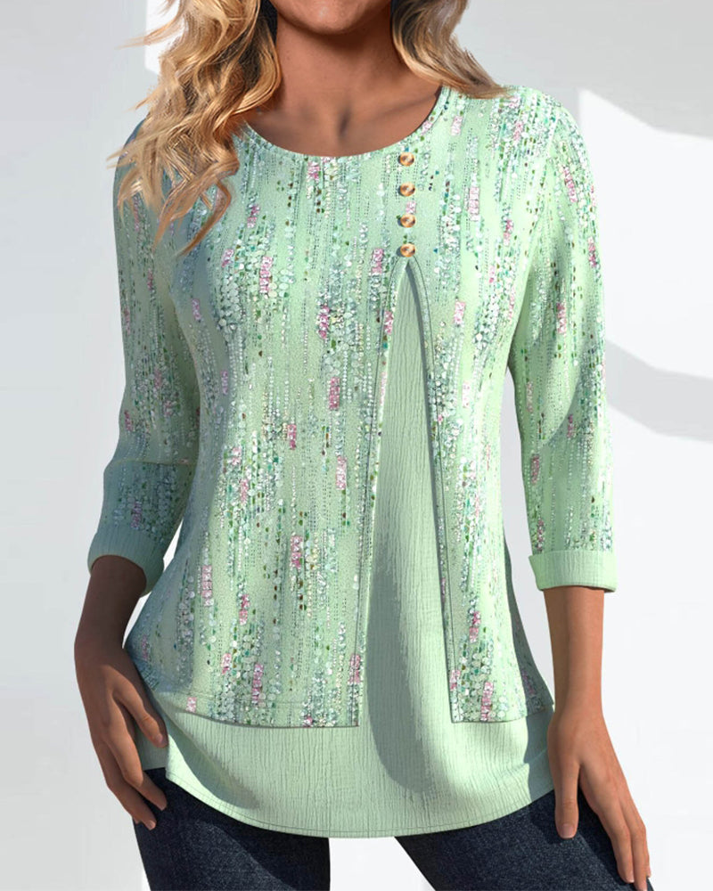Round Neck Button Down Top