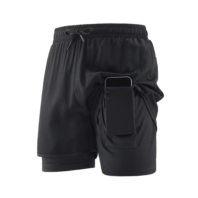 Men's 2 in 1 Stretch Active Quick Dry Gym Running Shorts With Liner
