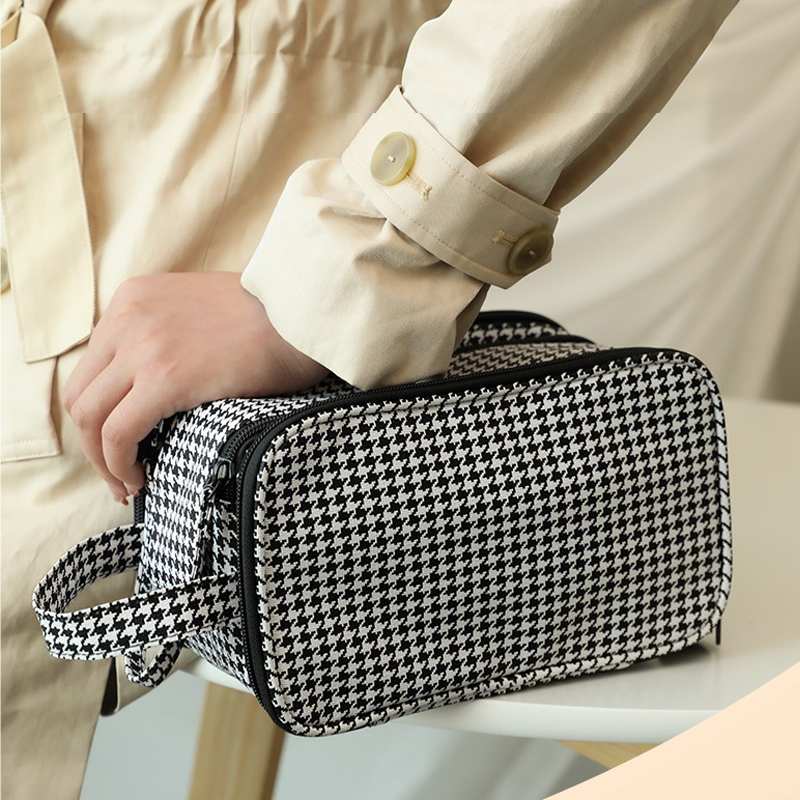 Houndstooth Large Capacity Cosmetic Bag