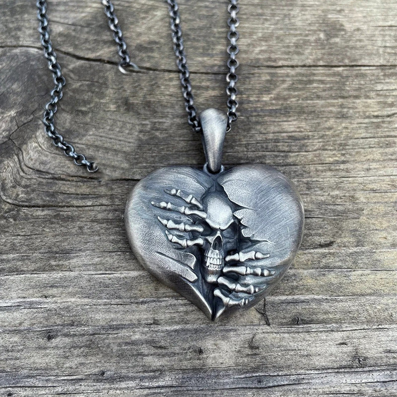 Heart of Hell Ripped Skull Necklace