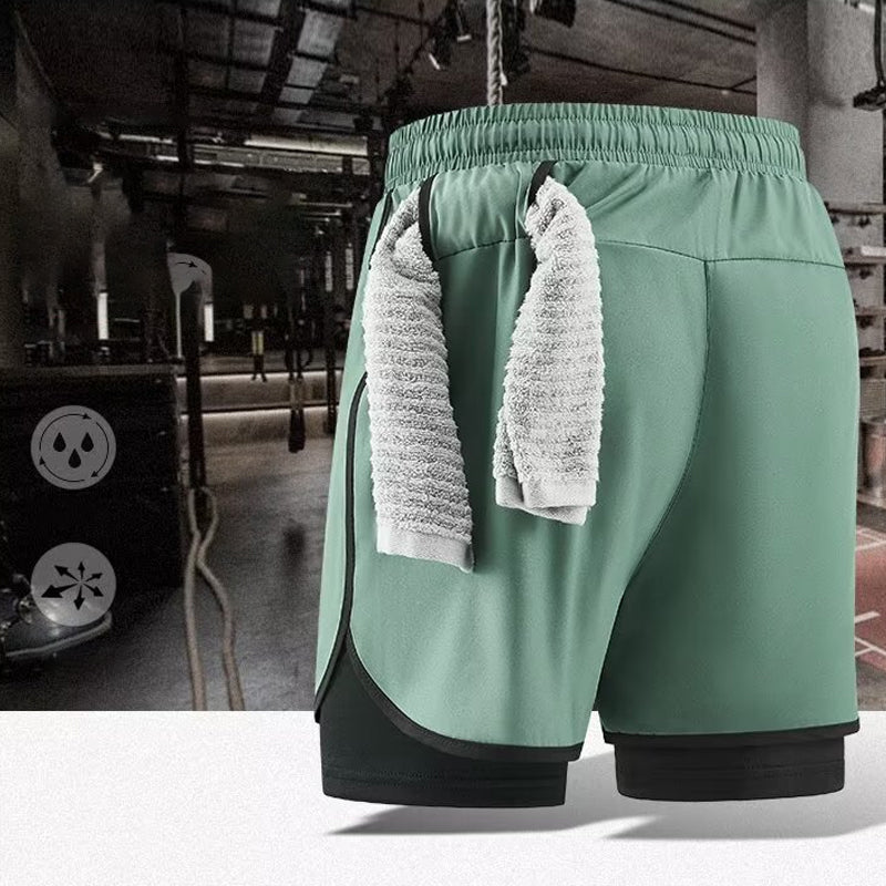 Men's 2 in 1 Stretch Active Quick Dry Gym Running Shorts With Liner