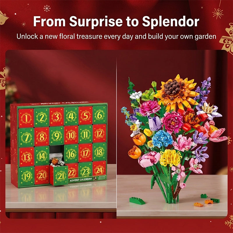 Christmas Countdown Blind Box: Flower Bouquet Building Blocks