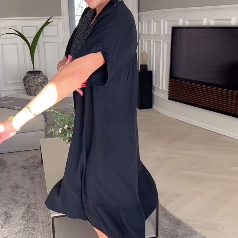 V-neck Loose Pleated Dress