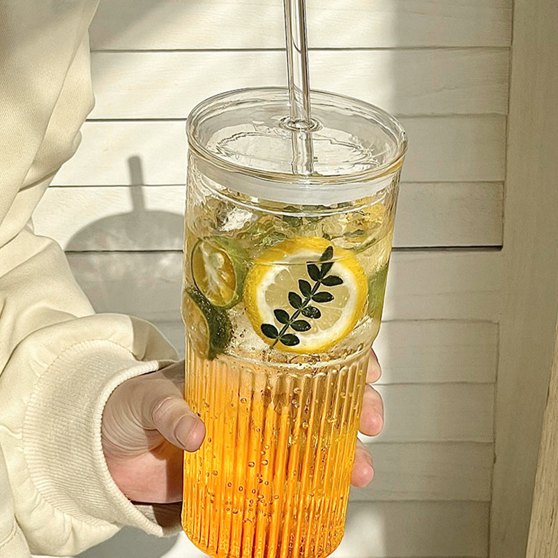 Glass Tumblers Set With Lids and Glass Straws