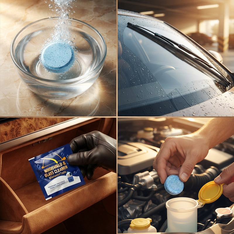 Windshield wiper effervescent tablets