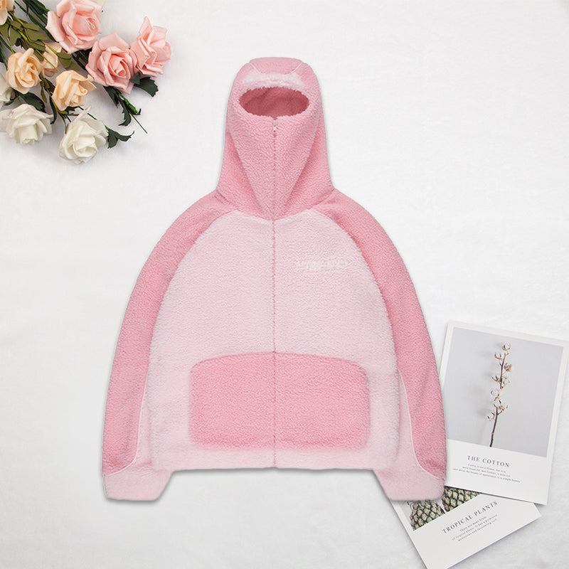 Hooded Colorblocked Lamb Coat