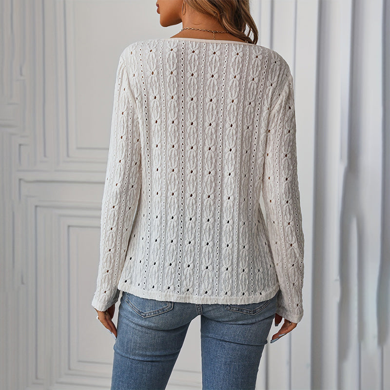Skeleton Jacquard Button Down Blouse