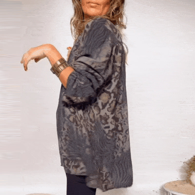 Women's V-neck Leopard Print Mid-sleeve Casual Top