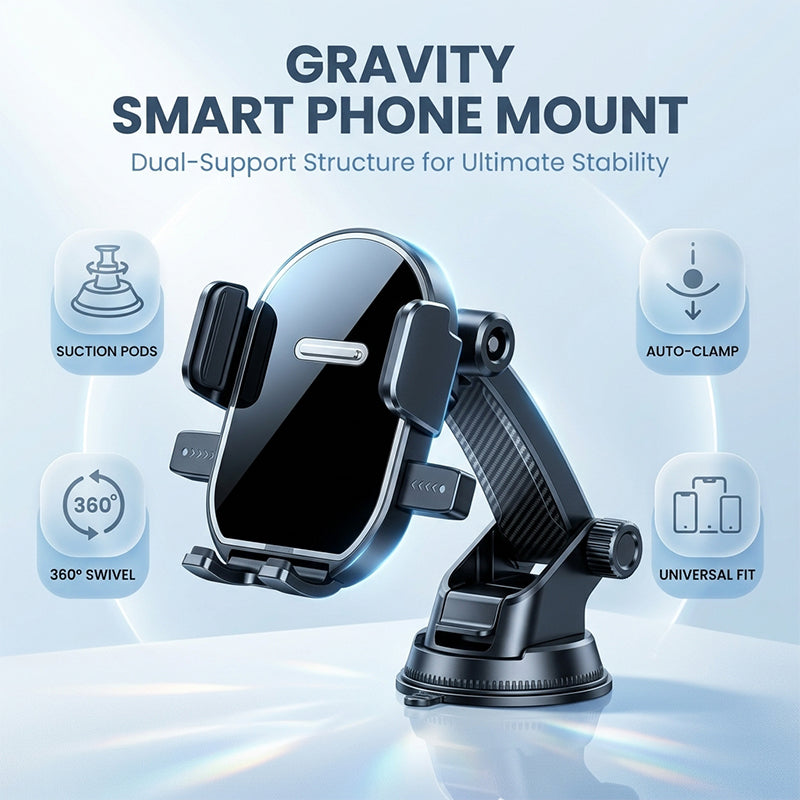 Gravity-linkage suction cup phone holder