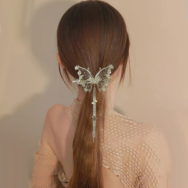 Butterfly Hair Clips Crystal Rhinestone Tassel