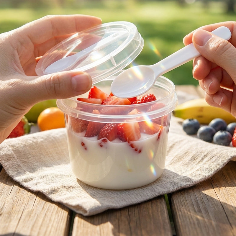 Clear Dessert Cups with Lids & Spoons