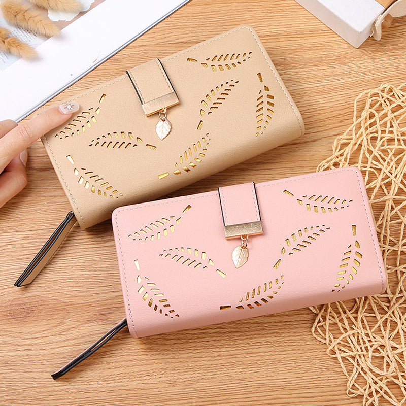 Women's Long Wallet with Leaf Pattern