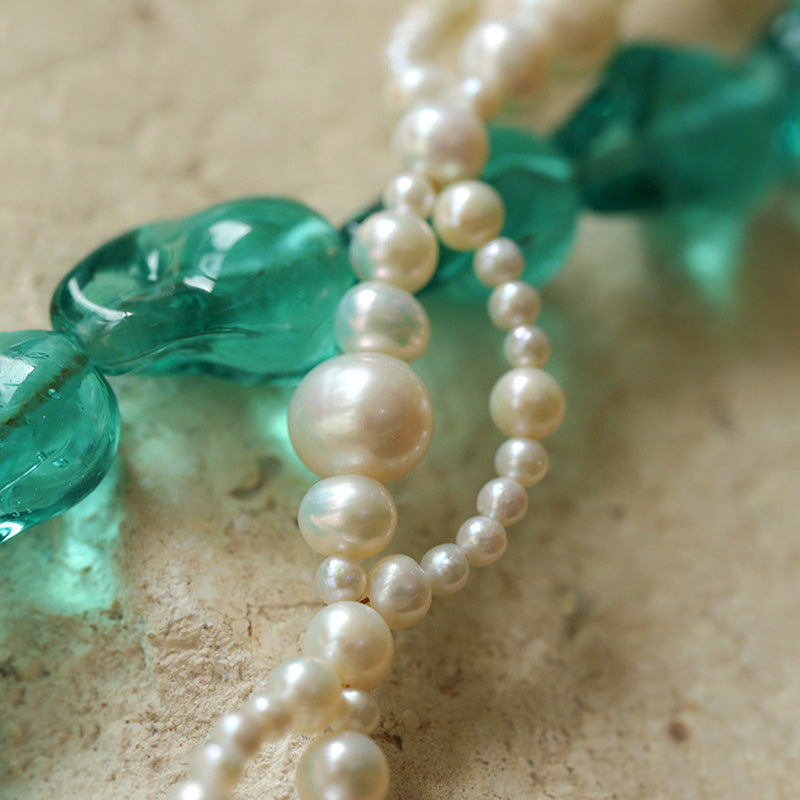 Hand-woven Blue Glaze Baroque Pearl Necklace and Earrings Set