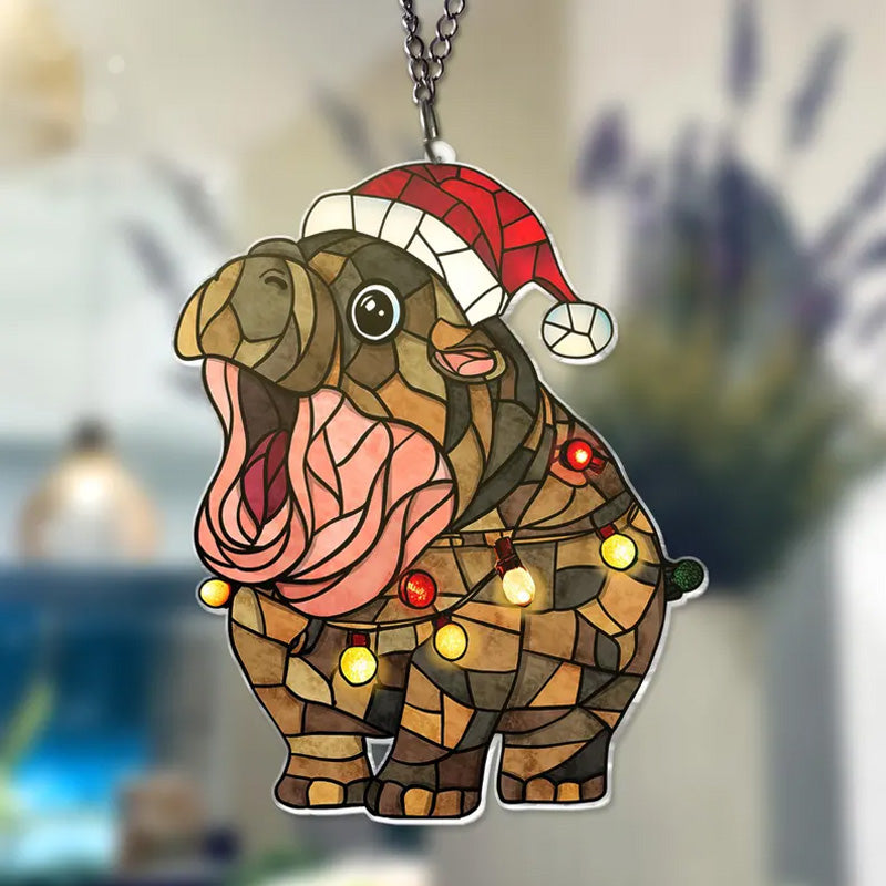 Stained glass hippopotamus ornament