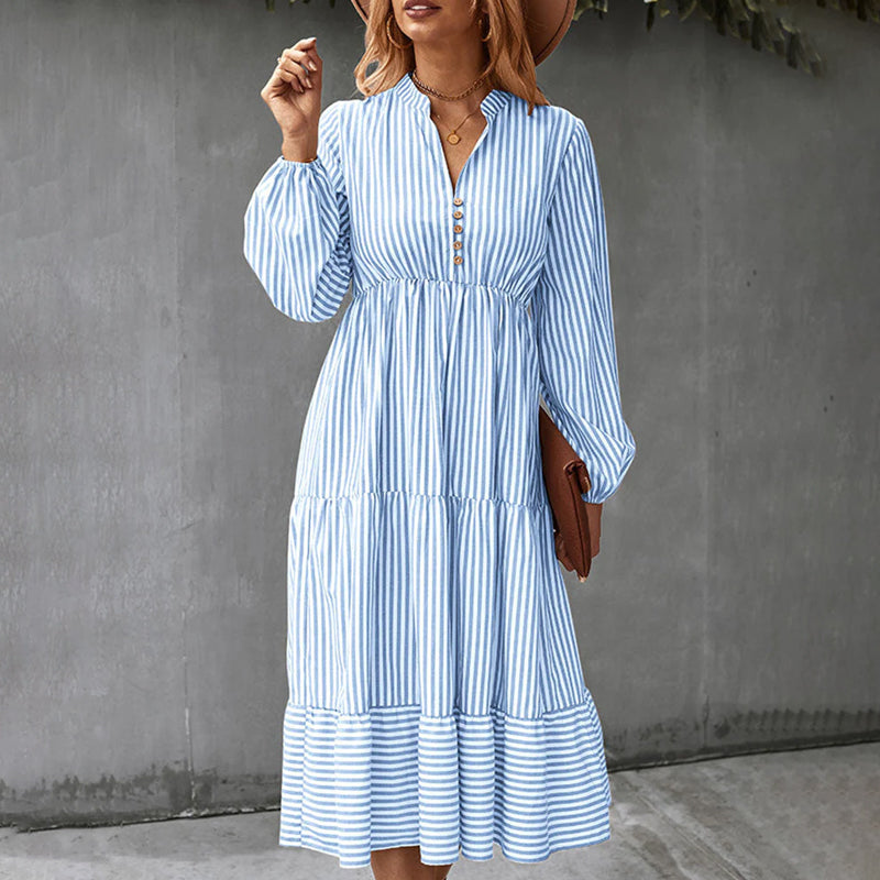 Long-sleeved Dress with Striped Print
