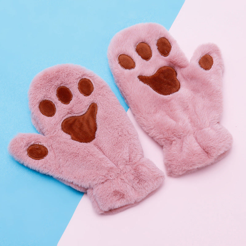 Thickened plush cat claw gloves