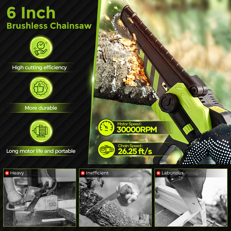 Saker 2-in-1 Brushless Pole Saw & Mini Chainsaw with 3 Replacement Chain