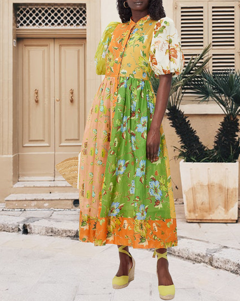 Floral Bubble Sleeve Dress