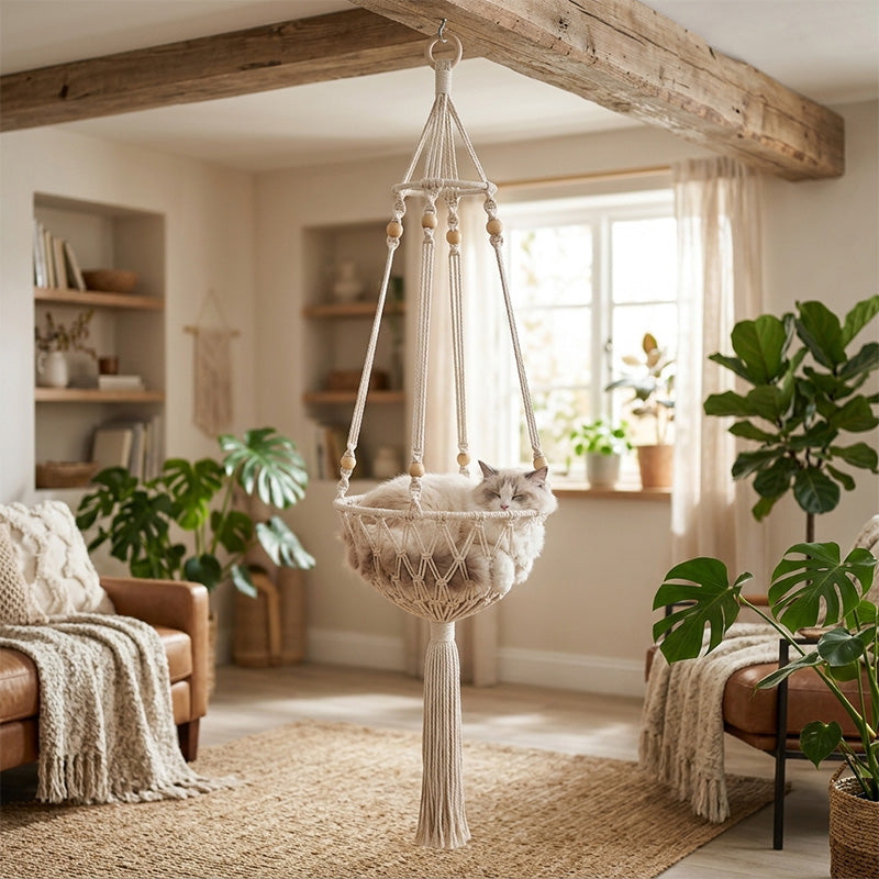 Handwoven Boho Cotton Rope Cat Hammock Bed