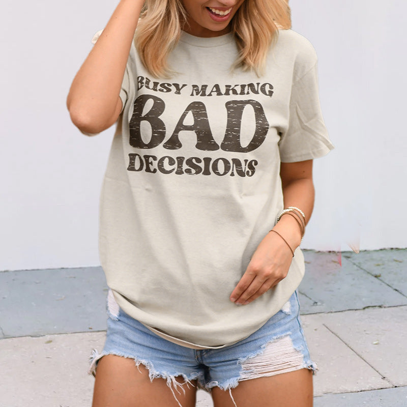 Lettering casual short-sleeved T-shirt