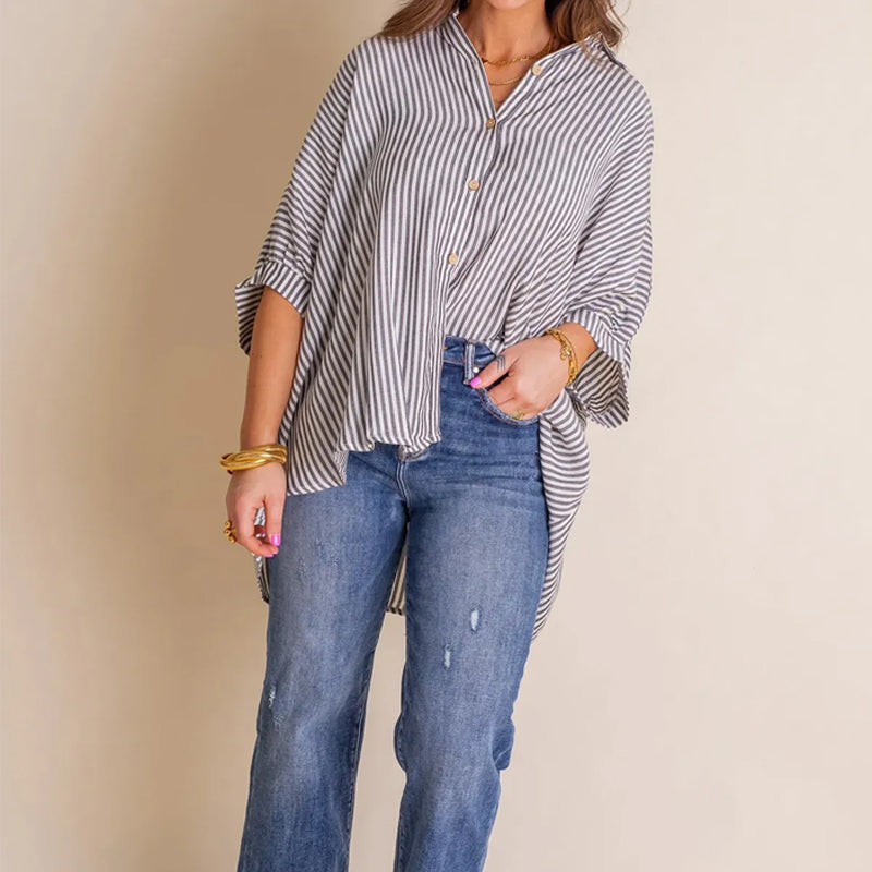 Brand New Loose Striped Baggy Button Shirt
