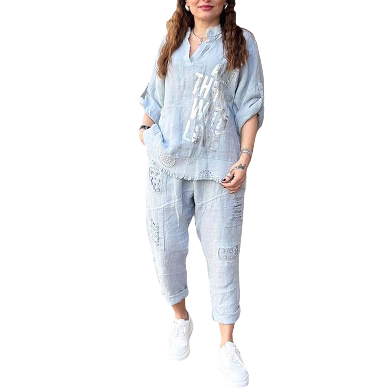 Women's Casual Letter Printed Two-piece Set