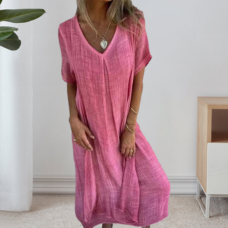 Cotton and Linen V-neck Midi Dress-PRE SALE