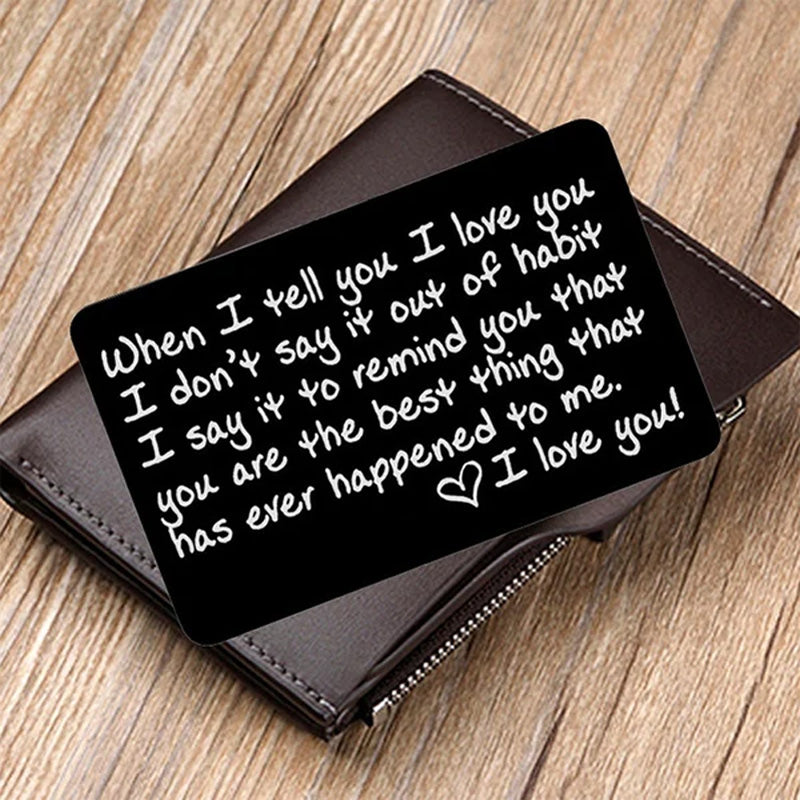 "I LOVE YOU" Engraved Metal Wallet Card