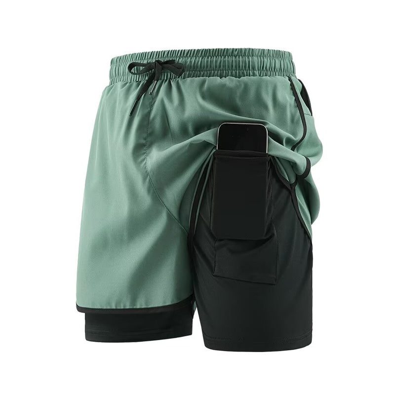 Men's 2 in 1 Stretch Active Quick Dry Gym Running Shorts With Liner