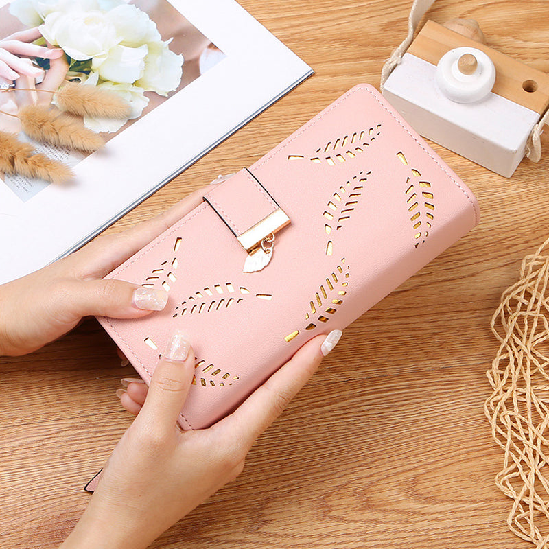 Women's Long Wallet with Leaf Pattern
