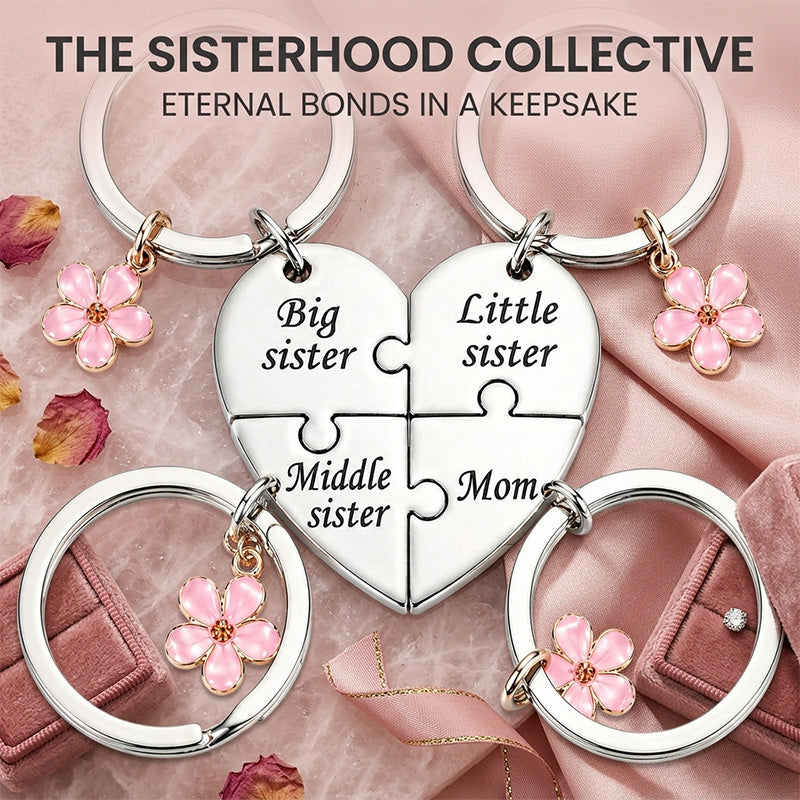 Four-flower heart puzzle keychain