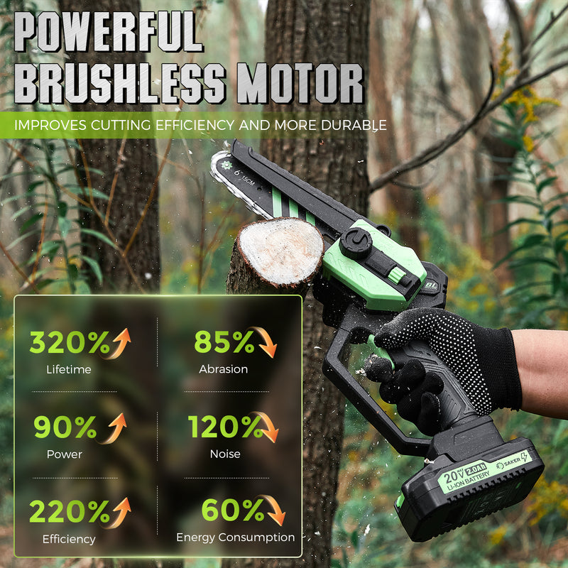 Saker Pole Saw 6 Inch Brushless Mini Chainsaw with 6.5ft Extension Rod