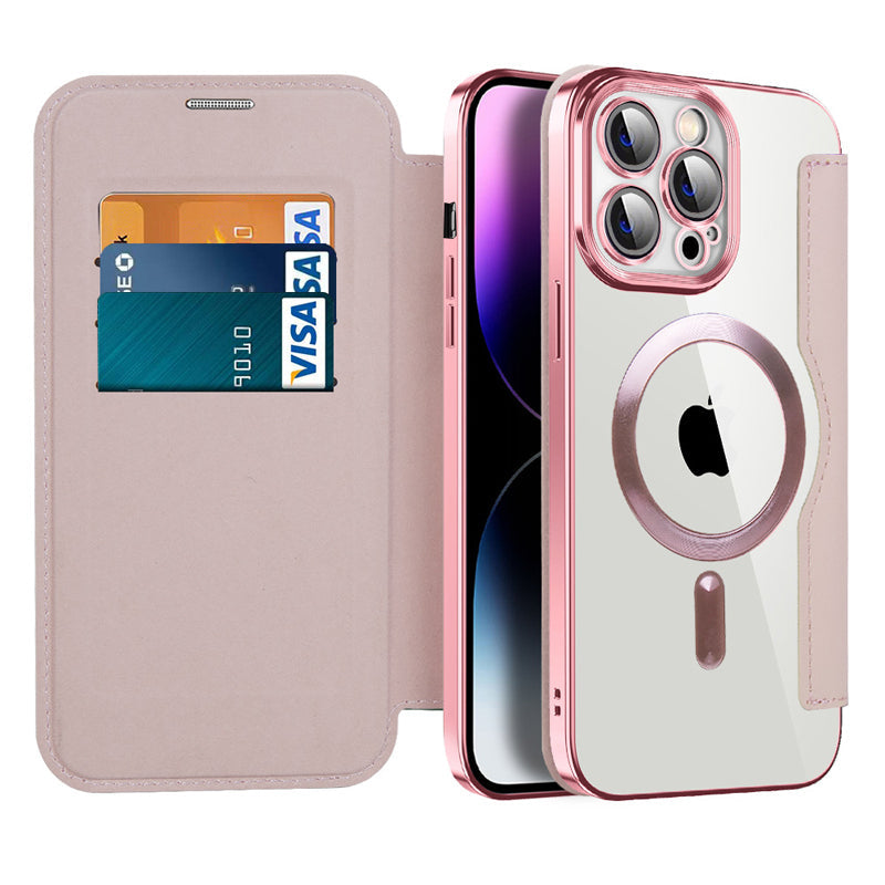 Transparent Electroplated Magnetic Leather Flip Case for iPhone