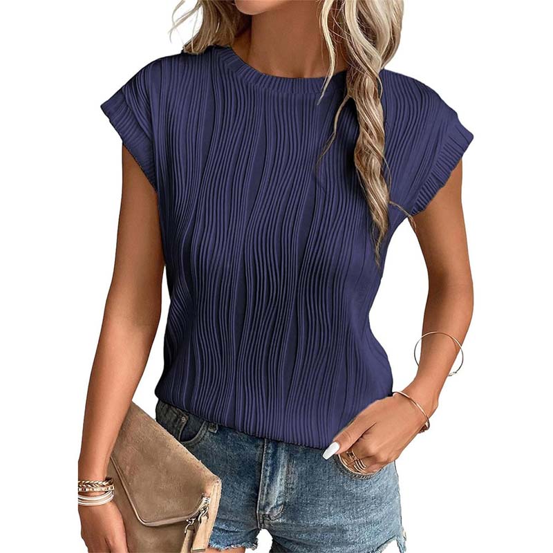Round Neck Short Sleeve Textured T-Shirt