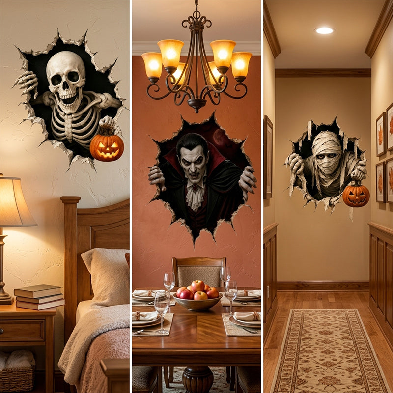 Halloween Spooky Cracked Wall 3D Decal Decoration