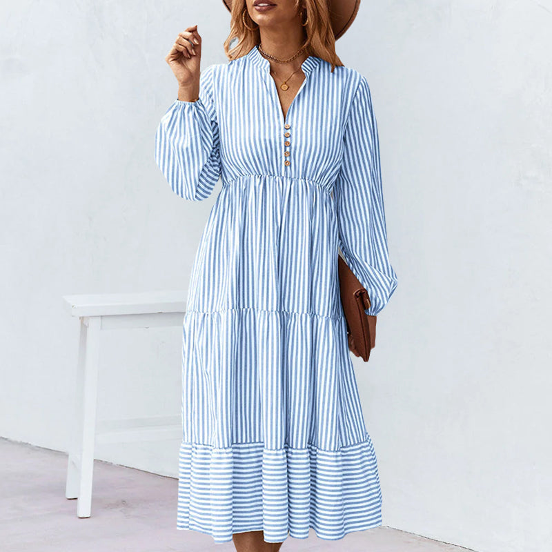 Long-sleeved Dress with Striped Print