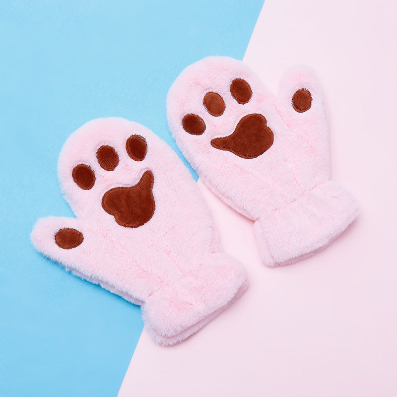 Thickened plush cat claw gloves