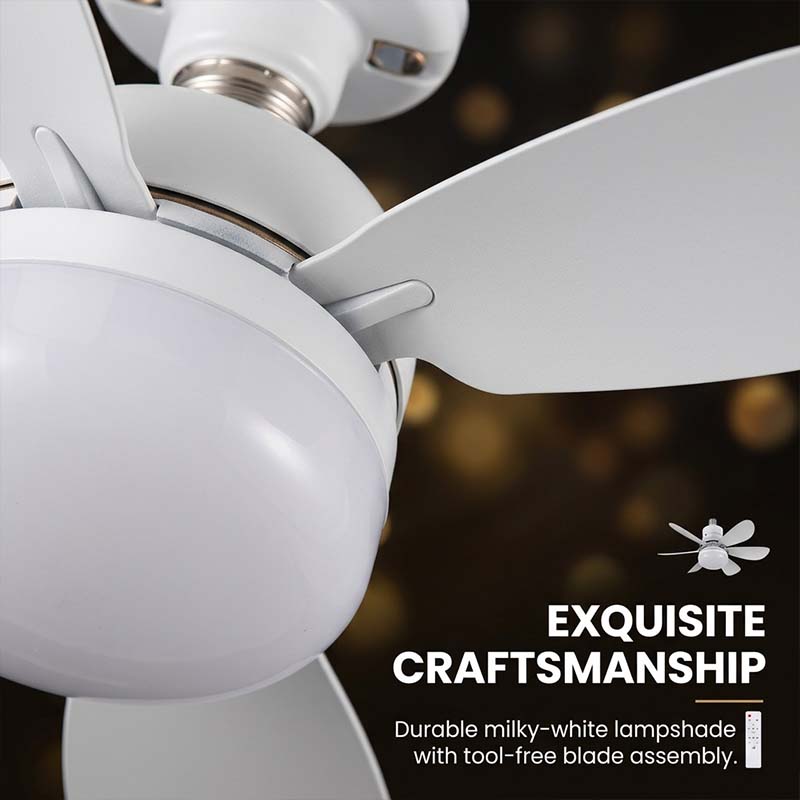 Six-blade gourd-shaped off-white ceiling fan light