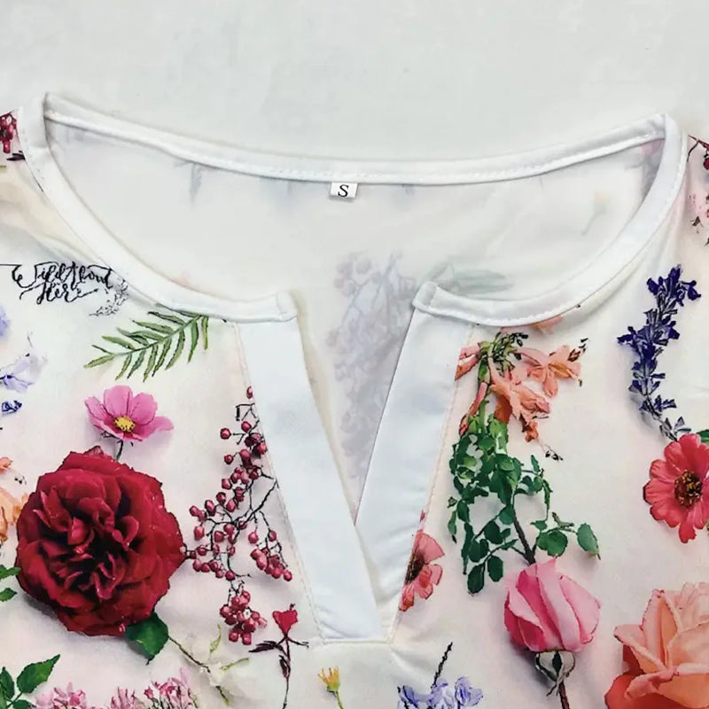Printed V-neck Long Sleeve Top
