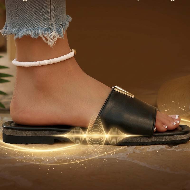 Metal Accent Flat Slide Sandals