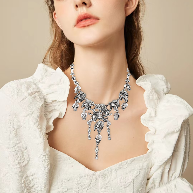 Vintage Pirate Skeleton Skull Necklace